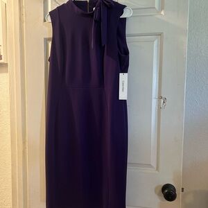 Calvin Klein Deep Purple Sleeveless Tie-Neck Midi Dress